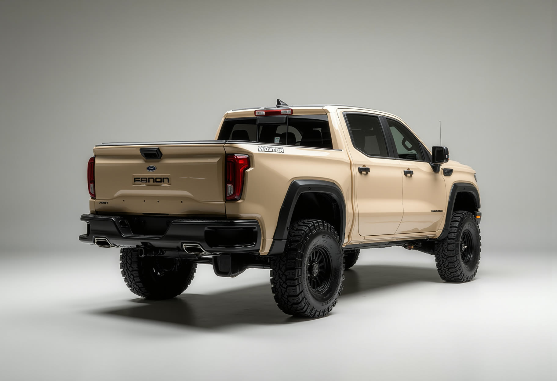 Rear three-quarter, tan bumper package
